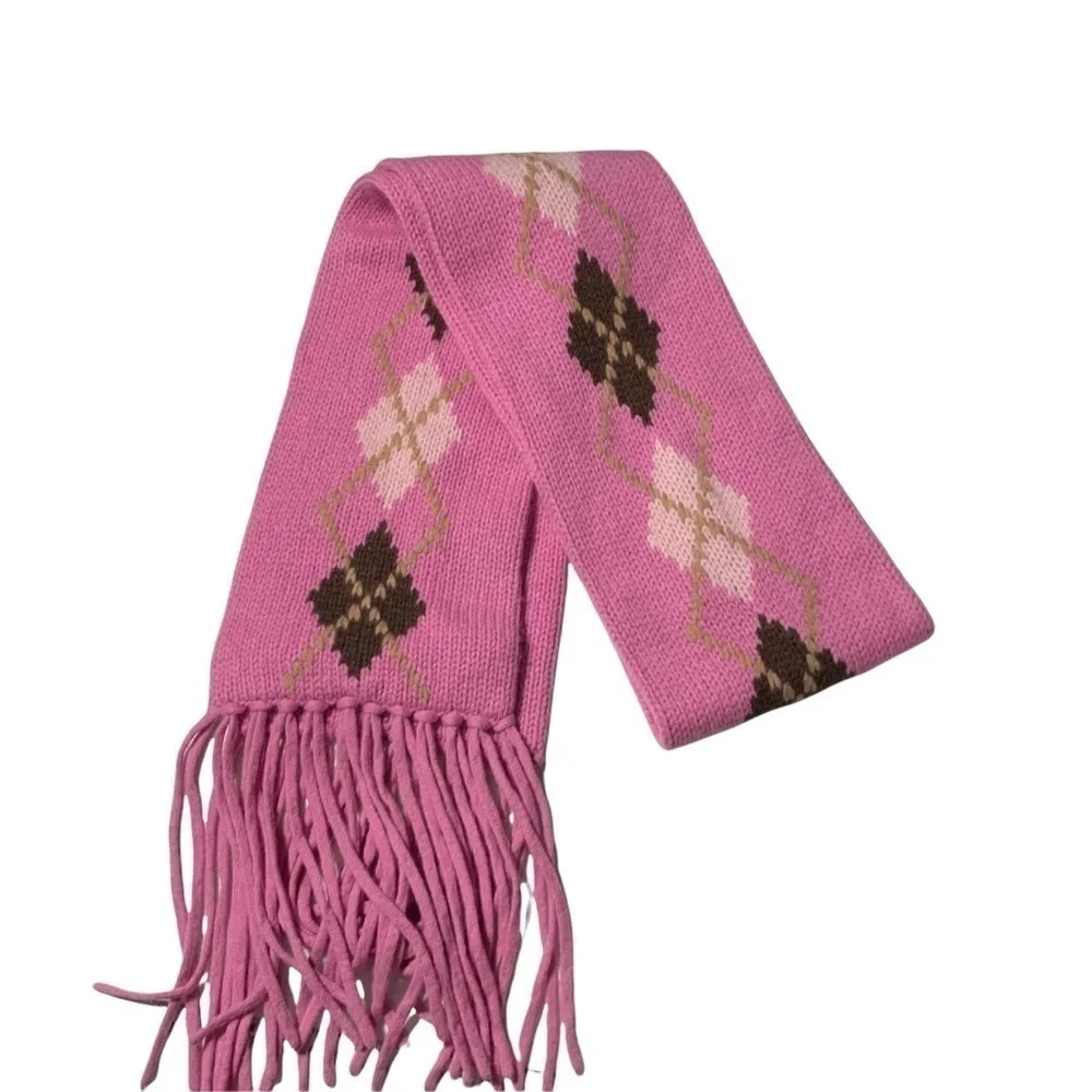 Mariele Waithe 100% Cashmere Pink Argyle Print Fringe Sweater Pink GUC
